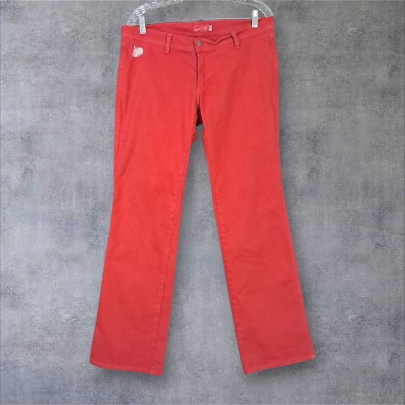 Y2K Red Apple Bottom Jeans Low Rise Apple Embroidered No Back Pockets Size 12‎ - Picture 1 of 14